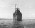 underway in San Francisco CA, 1 Sept, 1943. Bow view from water level. Image of the Sheridan when it was in the original configuration (as built) from commissioning on 31 July, 1943 until the modifications during the availability (overhaul) during May-June, 1945. The Sheridan was in this original configuration during most of her active career, including all the assault landings. Photo of print located by researcher Margaret Johnson in the National Archives, Still Pictures Branch, College Park, Maryland. The images were captured by photographer Michael Campbell using digital camera. Photo from Navy Yard Mare Island, Calif.